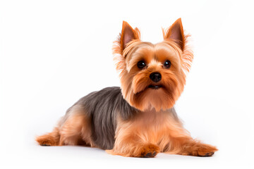 Yorkshire terrier shepherd dog on a white isolated background