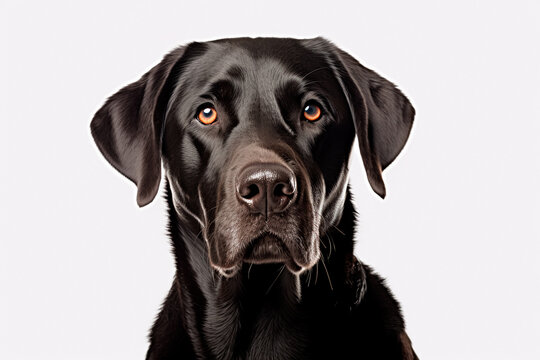 Beautiful black labrador dog on a white isolated background