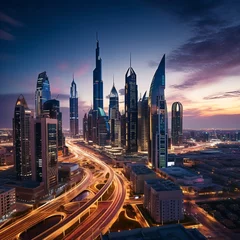 Foto op Canvas Panoramic View of the Stunning Dubai City Center Skyline Featuring Luxury Skyscrapers and Modern Architecture, United Arab Emirates © New Robot