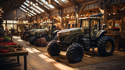 New tractor in the shop. - obrazy, fototapety, plakaty
