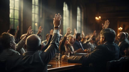 Deurstickers Meeting with business people hands raised. © andranik123