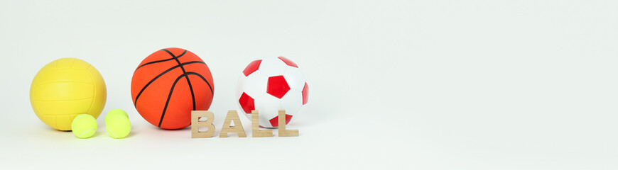 Word Ball and different balls on white background