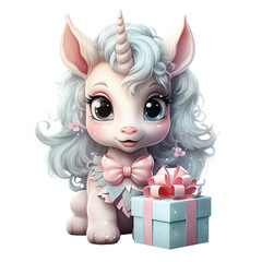 pastel christmas unicorn isolated on white background