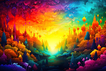 Fototapeta na wymiar Abstract fantasy landscape. Colorful background. AI Generative