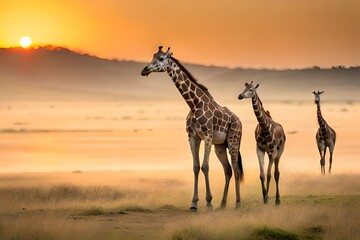 Fototapeta na wymiar giraffe in the savannahGiraffes in the African savannah. Serengeti National Park