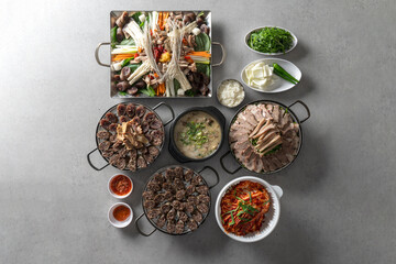 Fototapeta na wymiar Korean food dish Boiled pork, Abai Sundae, Sundae, assorted Sundae, Chal Sundae, Badger Gamtu