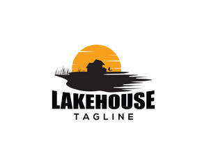 Fototapeta premium Awesome lake house logo design for cottage, wood house, and house rent