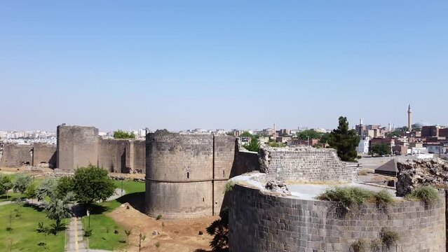 Aerial view of Diyarbakir Fortress, a historical fortress in Sur, Diyarbakir, Turkey. UNESCO World Heritage Site