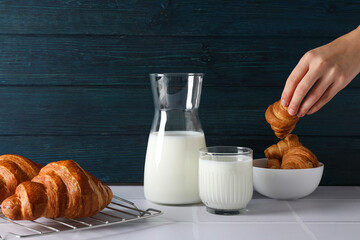 Breakfast tasty food concept - milk with bakery products