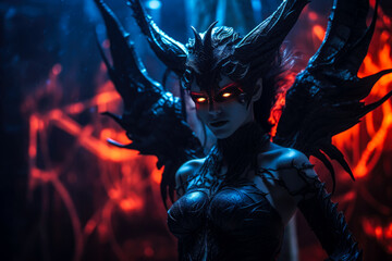 A hellish demonic succubus creature with glowing eyes
