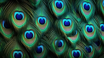 Peacock feathers background created with Generative AI