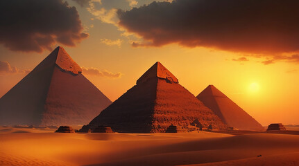 Pyramids of giza, sunset, cloudy