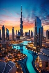 Panoramic View of the Stunning Dubai City Center Skyline Featuring Luxury Skyscrapers and Modern Architecture, United Arab Emirates