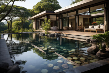 Obraz na płótnie Canvas Pool or lake in the garden of a tropical villa