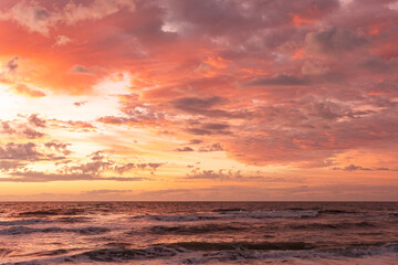 Fototapeta na wymiar Golden hour sunrise on the Beach at Pawley's Island, South Carolina, USA