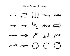 Set of hand drawn arrows. Doodle vector design illustration isolated on white background.