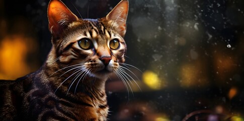 Cat's close-up portrait with copy space