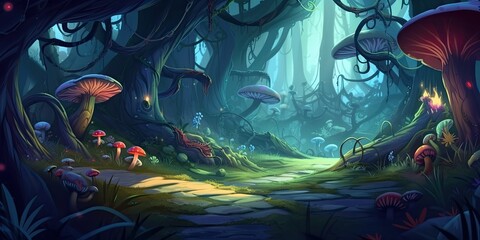 Cartoon game background with the image of a forest 