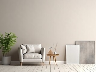 Living room wall mockup modern interior design generative ai