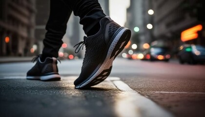 close up sport sneaker of man walking on street, AI generative