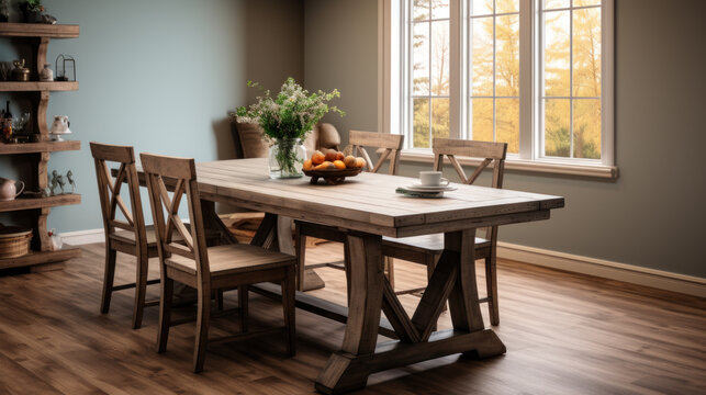Classic dining room in rustic and contemporary style