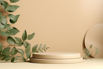 3D Cosmetic Background For Product Presentation Beige Generativei Ai
