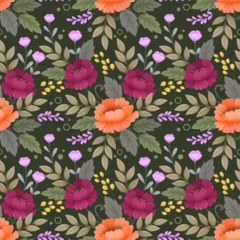 Behang Cute colorful flowers on brown color background seamless pattern. This pattern can beused fro fabriv textile wallpaper. © teerawat