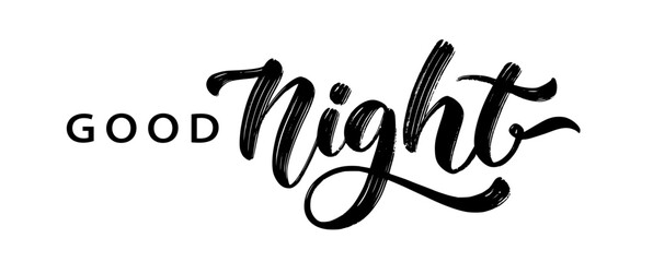 GOOD NIGHT. Sleep quote Goodnight. Brush Calligraphy text Good night. Lettering Design print for girls t shirt, tee, poster. Vector illustration phrase about sleep. Good wishes before going to bed