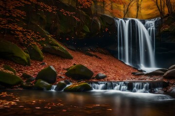 waterfall in autumn forest Generated Ai