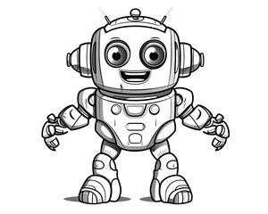 A cartoon robot with a big eyes and a helmet coloring pages, Robot Coloring Page,  Robot Sketch,...