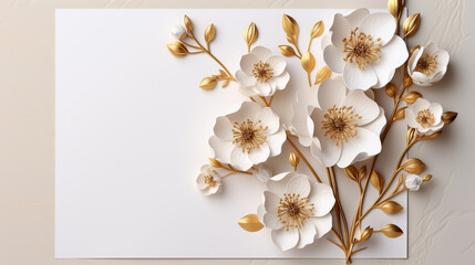 Luxury white and gold blank for text message and background wallpaper with poppy flowers 