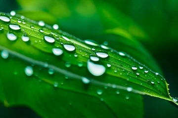 water drops on green leaf Generated Ai