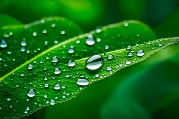 water drops on green leaf Generated Ai