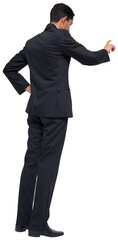 Digital png photo of biracial businessman pointing with finger on transparent background