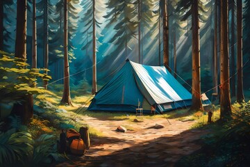 tent in the forest Generated Ai