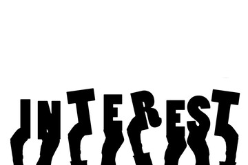 Digital png illustration of hands holding interest text on transparent background