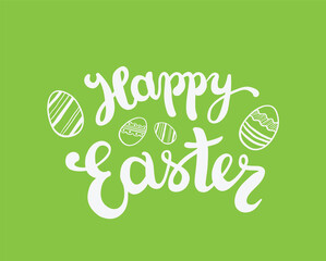 Digital png illustration of happy easter text with easter eggs on transparent background