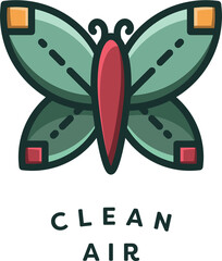 Digital png illustration of butterfly and clean air text on transparent background