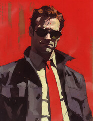 Shrouded in Shadows: Vintage Noir Portrait with Sunglasses, generative ai,