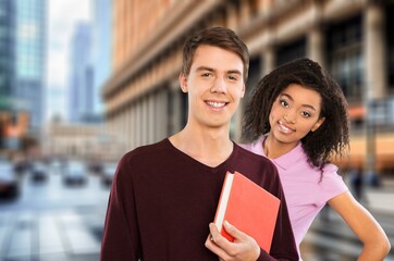 Group of happy young college student