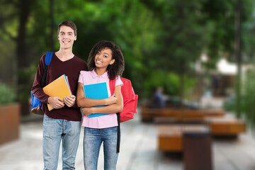 Group of happy young college student