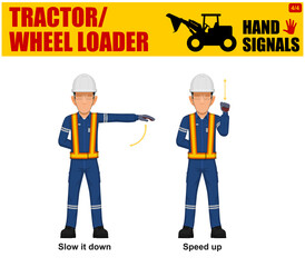 Set of worker present Tractor/WHeel loader hand signal on white background
