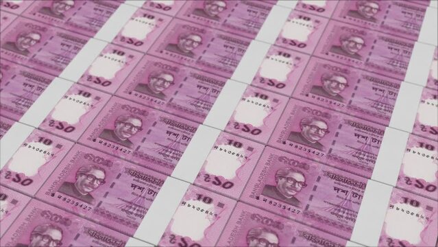 10 BANGLADESHI TAKA banknotes printed by a money press