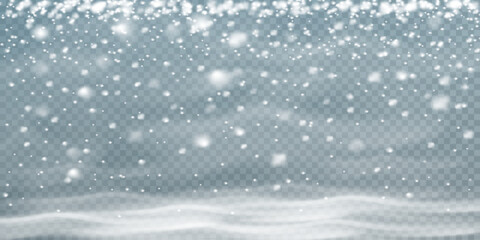 Winter blizzard with sparkles, falling snow with snowflakes and blizzard. Illustration. Light, dust, winter, blizzard, Christmas, vector. The effect of a winter storm, snowfall, ice. - obrazy, fototapety, plakaty