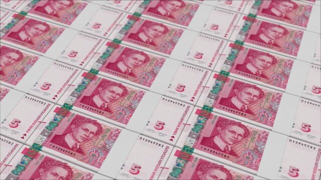 5 BULGARIAN LEVA banknotes printed by a money press