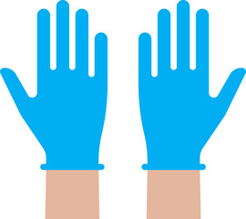 Hands putting on medical latex gloves icon. Symbol of protection against viruses. Vector illustration