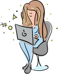 Cool girl with notebook vector illustration. Sketch art design for school education concept. 