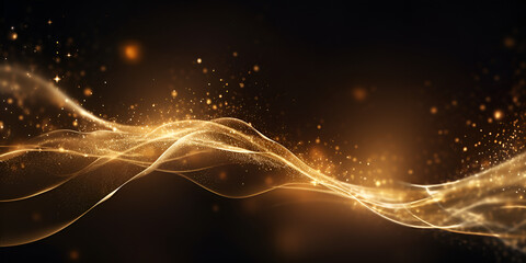 Golden Wave, Gold Smoke Background, Blurred gold glow particle abstract background, Gold waves on a black background, generative Ai

 - obrazy, fototapety, plakaty