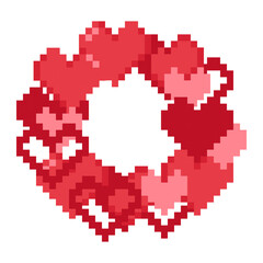 Pixelated red wreath of hearts