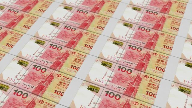 100 HONG KONG DOLLAR banknotes printed by a money press